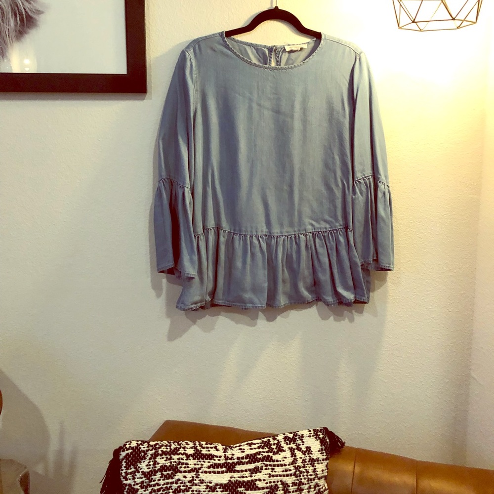 High Neck Denim Blouse